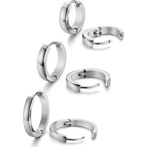 3Pairs Stainless Steel Mens Womens Hoop Earrings Huggie Ear Piercings Hypoallerg